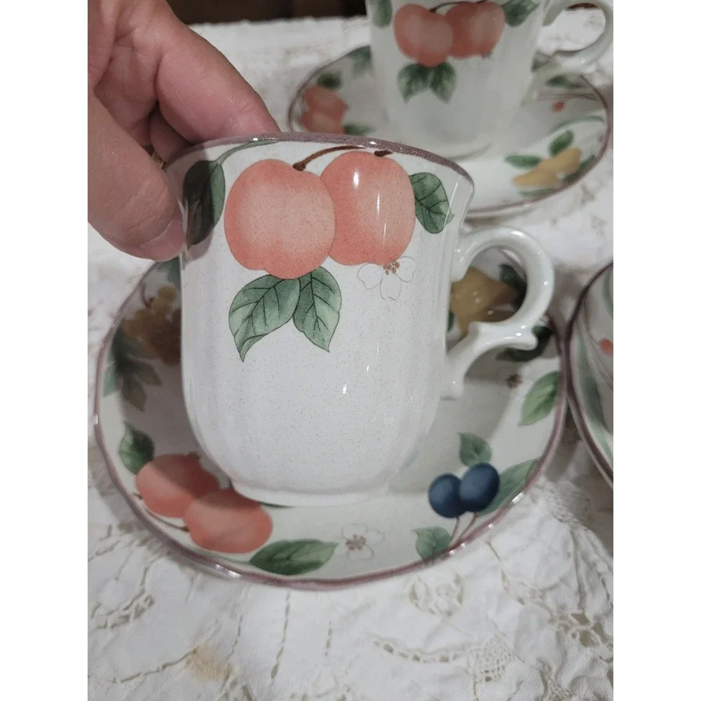 Mikasa Country Classics Fruit Panorama Discontinued Set of 4 Cup & Saucers Sets